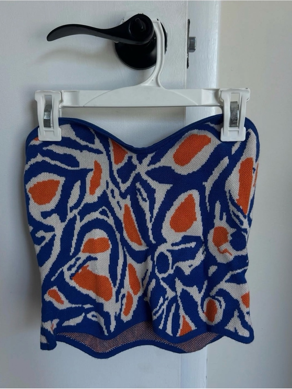 Anthropologie Maeve Abstract Blue & Orange Knit Strapless Top